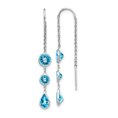 Pre-owned Jewelry 14k White Gold Blue Topaz Dangle U Wire Earrings