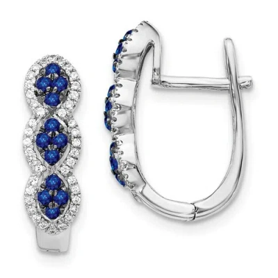 Pre-owned Jewelry 14k White Gold Diamond And Blue Sapphire Earrings