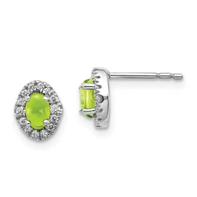 Pre-owned Jewelry 14k White Gold Diamond & Cabochon Peridot Earrings