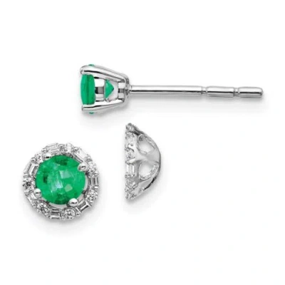 Pre-owned Jewelry 14k White Gold Diamond & Emerald Earrings