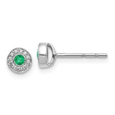 Pre-owned Jewelry 14k White Gold Diamond And Emerald Post Earrings