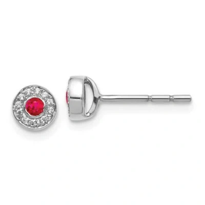 Pre-owned Jewelry 14k White Gold Diamond And Ruby Post Earrings