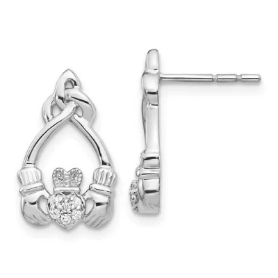 Pre-owned Jewelry 14k White Gold Diamond Claddagh Post Earrings