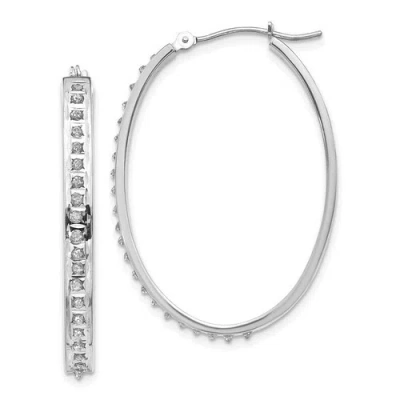 Pre-owned Jewelry 14k White Gold Diamond Fascination Oval Hinged Hoop Earrings