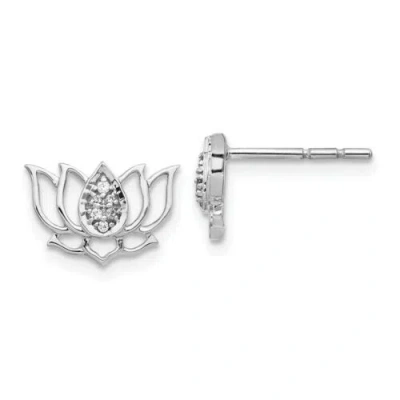 Pre-owned Jewelry 14k White Gold Diamond Lotus Flower Earrings