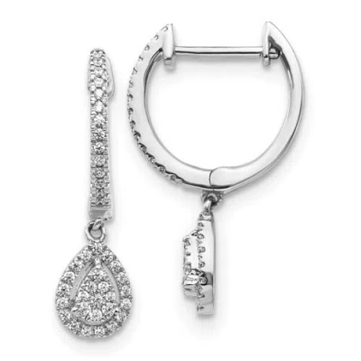 Pre-owned Jewelry 14k White Gold Diamond Pear Shaped Hinged Hoop Earring