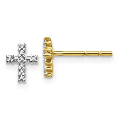 Pre-owned Jewelry 14k Yellow Gold & Top Surface Rhodium-plated Diamond Cross Post Earrings