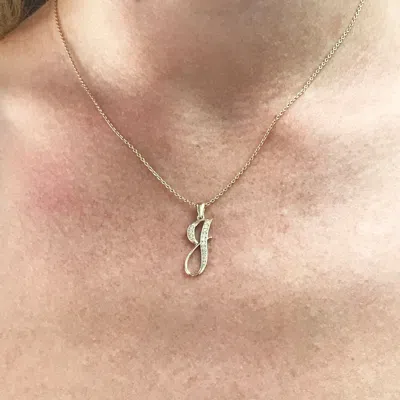 Pre-owned Jewelry By Arsa 0.1 Ct Natural Diamond Solid 14k Yellow Gold Letter J Initial Drop Pendant 24 Mm In G-h