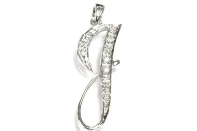 Pre-owned Jewelry By Arsa 0.1 Ctw Natural Diamond Solid 14k White Gold Letter J Initial Drop Pendant 24 Mm In G-h