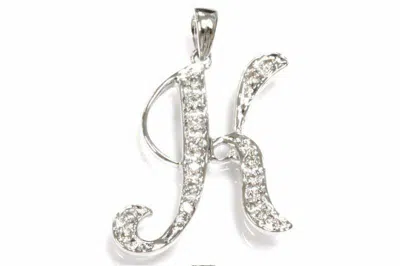 Pre-owned Jewelry By Arsa 0.1 Ctw Natural Diamond Solid 14k White Gold Letter K Initial Drop Pendant 24 Mm
