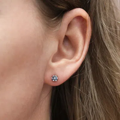 Pre-owned Jewelry By Arsa 0.3 Ctw Natural Blue Diamond Solid 14k Gold Flower Cluster Stud Earrings 5 Mm In Fancy Color