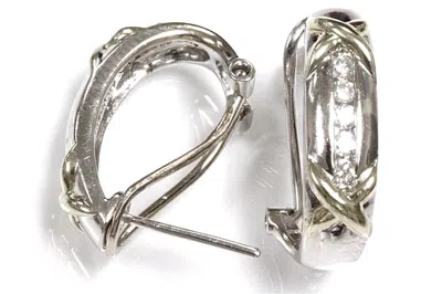 Pre-owned Jewelry By Arsa 0.3 Ctw Natural Diamond Solid 14k 2 Tone Gold 5 Stone Omega Back X Earrings 20mm In G-h