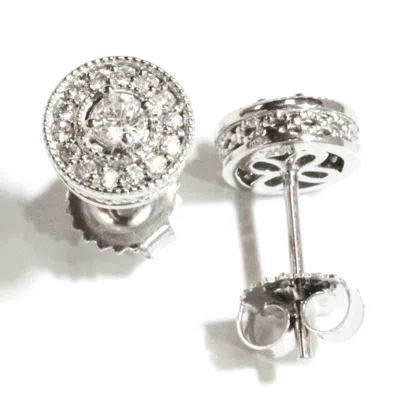 Pre-owned Jewelry By Arsa 0.4 Ctw Natural Diamond (g-h, Si) Solid 14k White Gold Round Halo Stud Earrings