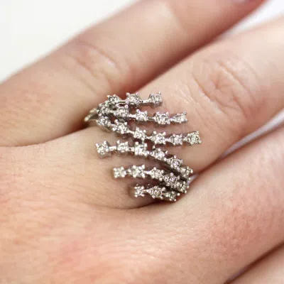 Pre-owned Jewelry By Arsa 0.4 Ctw Natural Diamond Solid 14k White Gold Waterfall 6 Row Split Bypass Ring In G-h