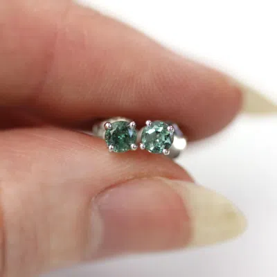 Pre-owned Jewelry By Arsa 0.5 Ct Natural Alexandrite Solid 14k White Gold Solitaire Round Stud Earrings In Green