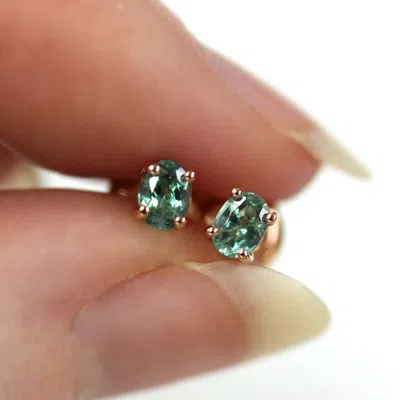 Pre-owned Jewelry By Arsa 0.5 Ctw Natural Alexandrite Solid 14k Rose Gold Solitaire Oval Stud Earrings 5mm In Green