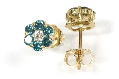 Pre-owned Jewelry By Arsa 0.5 Ctw Natural Blue & White Diamond 14k White Gold Flower Stud Earrings 6 Mm