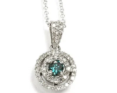 Pre-owned Jewelry By Arsa 0.5 Ctw Natural Blue Diamond Solid 14k White Gold Double Halo Pendant Necklace In Fancy Color