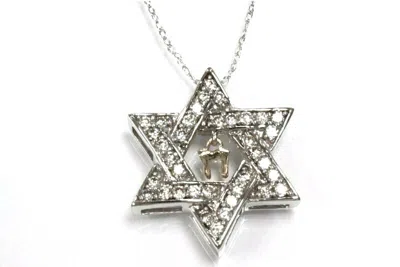 Pre-owned Jewelry By Arsa 0.5 Ctw Natural Diamond Solid 14k White Gold Hexagram Star Of David Necklace In G-h
