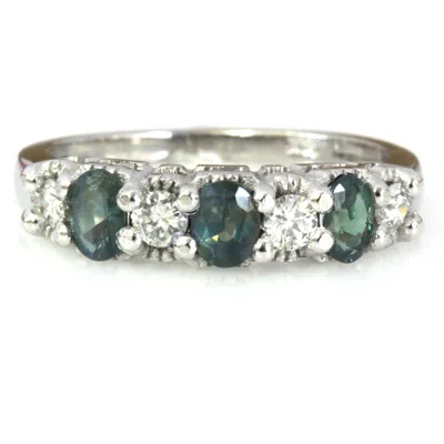 Pre-owned Jewelry By Arsa 1 Ctw Natural Real Alexandrite & Diamond Solid 14k White Gold 7 Stone Band Ring In Green