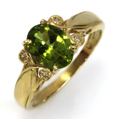 Pre-owned Jewelry By Arsa 1.9 Ctw Natural Green Oval Peridot Diamond Solid 14k Yellow Gold Solitaire Ring