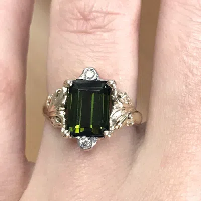 Pre-owned Jewelry By Arsa 2.6 Ctw Natural Green Tourmaline & Diamond Solid 14k Yellow Gold Cocktail Ring