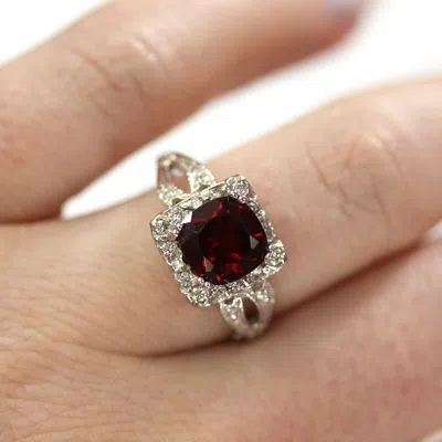 Pre-owned Jewelry By Arsa 2.6 Ctw Natural Red Garnet & Diamond Solid 14k White Gold Square Engagement Ring