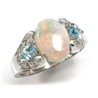 Pre-owned Jewelry By Arsa 2.8 Ctw Natural Opal, Topaz & Diamond Solid 14k White Gold Oval Cocktail Ring In Multicolor