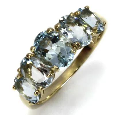 Pre-owned Jewelry By Arsa 3 Ctw Natural Blue Aquamarine Solid 14k Yellow Gold Five Stone Graduated Ring