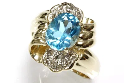 Pre-owned Jewelry By Arsa 3.2 Ctw Natural Blue Topaz & Diamond 14k Yellow Gold Twisted Bow Cocktail Ring In G-h