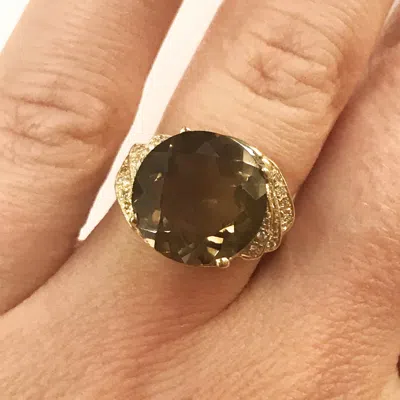 Pre-owned Jewelry By Arsa 5.3 Cttw Natural Real Smoky Quartz & Diamond Solid 14k Yellow Gold Cocktail Ring In Brown