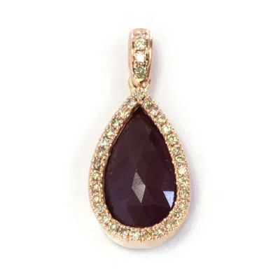 Pre-owned Jewelry By Arsa 8.65 Ctw Natural No Heat Ruby & Diamond Solid 14k Rose Gold Halo Pendant 1.1" L In Red