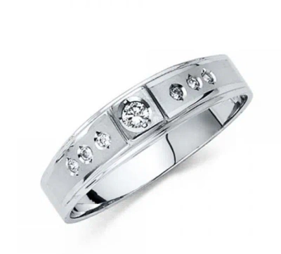 Pre-owned Jewelry By Paula 14k Solid White Gold 4 Mm Round Cut Men's Wedding Band Ring Lab Created Diamond