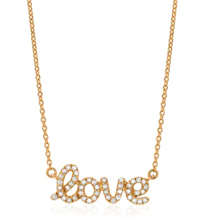 Pre-owned Jewelry By Paula 14k Solid Yellow Gold 0.25 Ct Cursive Script Love Dangle Necklace 17+1 Inches In White