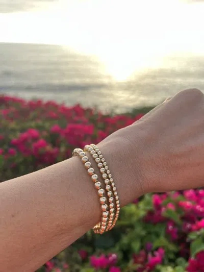 Pre-owned Jewelry By Paula 14k Yellow Solid Real Gold 4 Mm Bead Round Ball Bracelet 7.5" Heavy Stamped