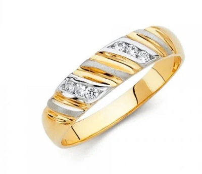 Pre-owned Jewelry By Paula 14k Yellow White Gold Two Tone 5 Mm Lab Created Diamond Men's Wedding Band Ring In Two - Tone