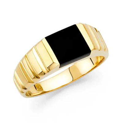 Pre-owned Jewelry By Paula Black Onyx Square Signet 14k Yellow Solid Gold Ring