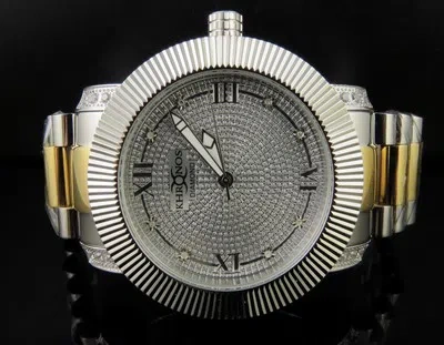 Pre-owned Jewelry Hip Hop Mens Khronos White Finish Simulated Diamond Two Tone Presidential Watch