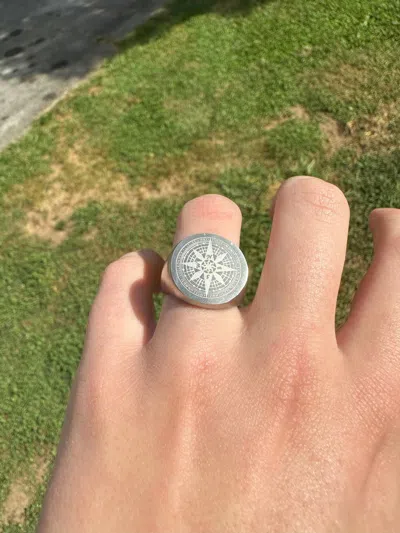 Pre-owned Jewelry Silver Compass Signet Ring In Multicolor