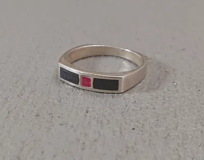 Pre-owned Jewelry Sterling Silver Ring Lab Ruby Size 11.25 Black Enamel In Multi
