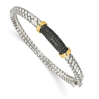Pre-owned Jewelry Sterling Silver W/14k Black Diamond Bangle Bracelet