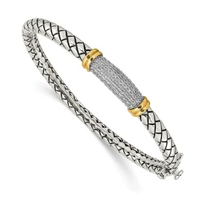 Pre-owned Jewelry Sterling Silver W/14k Diamond Bangle Bracelet In Yellow