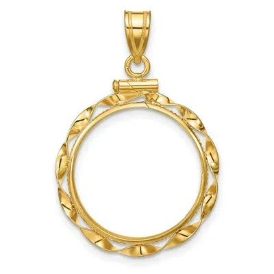 Pre-owned Jewelry Stores Network 14k Yellow Gold Twisted Ribbon Screw Top Isle Of Man 1/10 oz Cat Coin Bezel