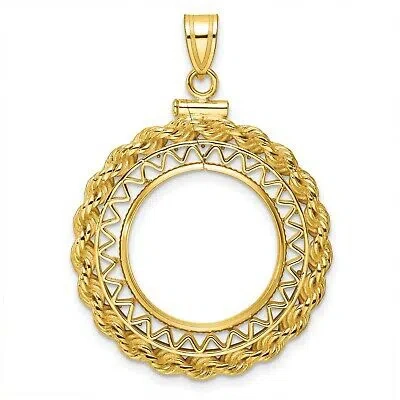 Pre-owned Jewelry Stores Network 1982-now $5 Canada 1/10 oz Maple Leaf Screw Top Filigree Coin Bezel In 14k Gold