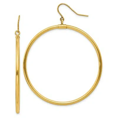 Pre-owned Jewelry Stores Network 2mm Polished Dangle Shepherd Hook Hoop Earrings In Real 14k Yellow Gold 42 Mm