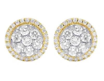 Pre-owned Jewelry Unlimited 10k Flower Cluster Round Real Diamond Studs Earring 1.1ct 9mm In G-h