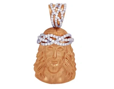 Pre-owned Jewelry Unlimited 10k Rose Gold Real Diamond Matte Jesus Pendant Charm 1/2 Ct 1.25" Mens Ladies In G-h