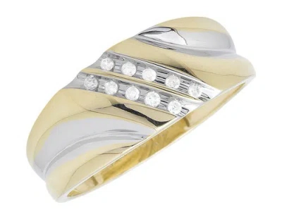 Pre-owned Jewelry Unlimited 10k Two Tone Gold Mens Designer Round Diamonds Wedding Engagement Ring .12ct In I-j