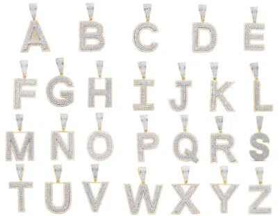 Pre-owned Jewelry Unlimited 10k Two-tone Yellow/white Gold Real Diamond Initial Pendant 1.2"