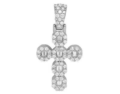 Pre-owned Jewelry Unlimited 10k White Gold Baguette Halo Real Diamond Cross Pendant 1.1" 1ct